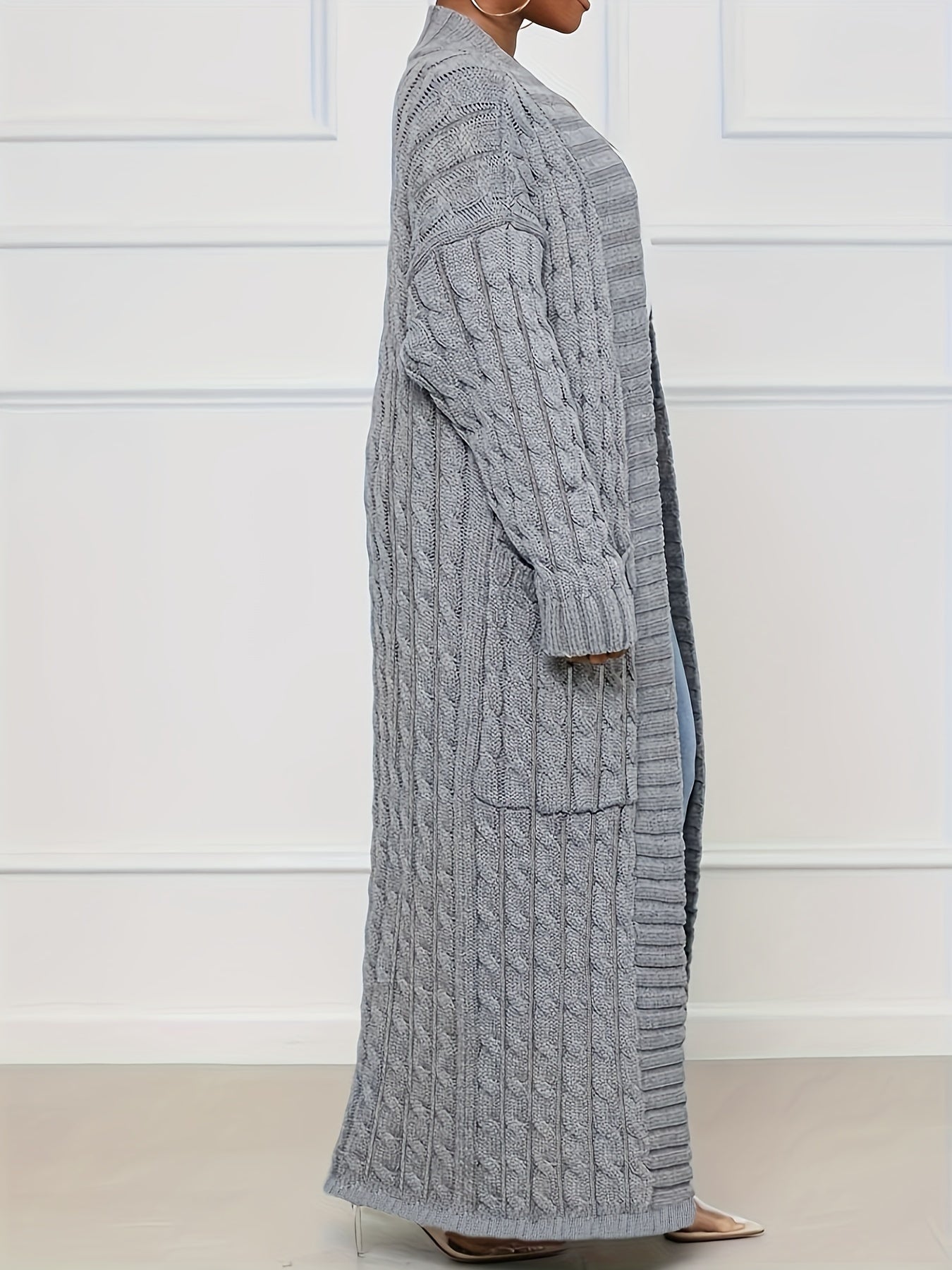 Longline Pocket Sweater Cardigan Women's Plus Medium Stretch Jacquard