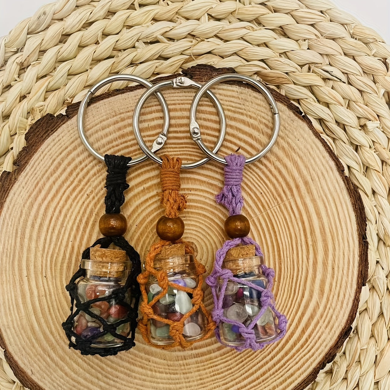 Small Natural Crystals Keychain Stones Bottle Pendant