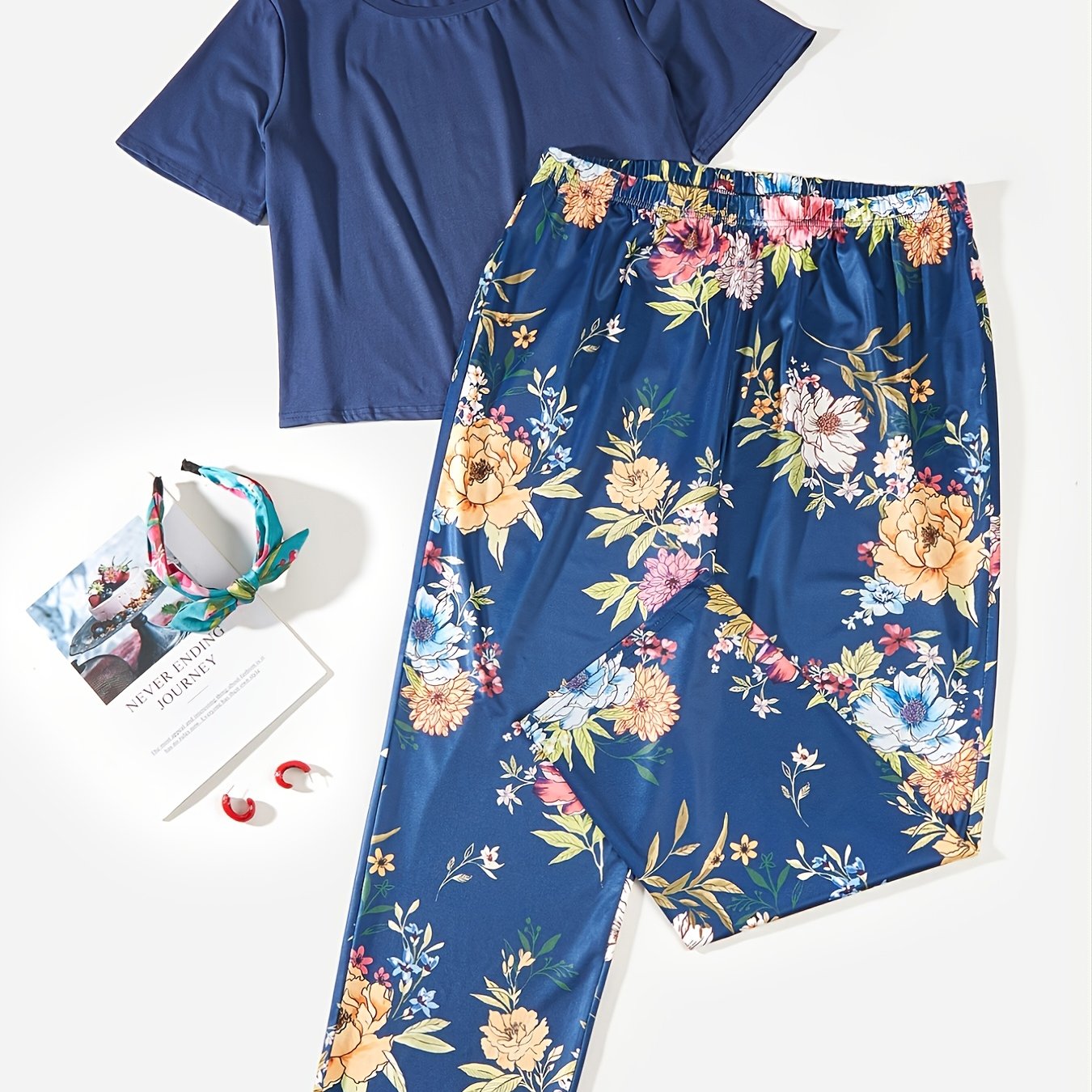 Short Tee & Floral Print Pant Pajama Set