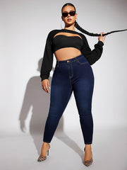 Retro Jeans Women's Plus Solid Button Fly High Rise