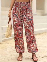 Print Shirred Waist Casual Loose Pants Spring & Summer