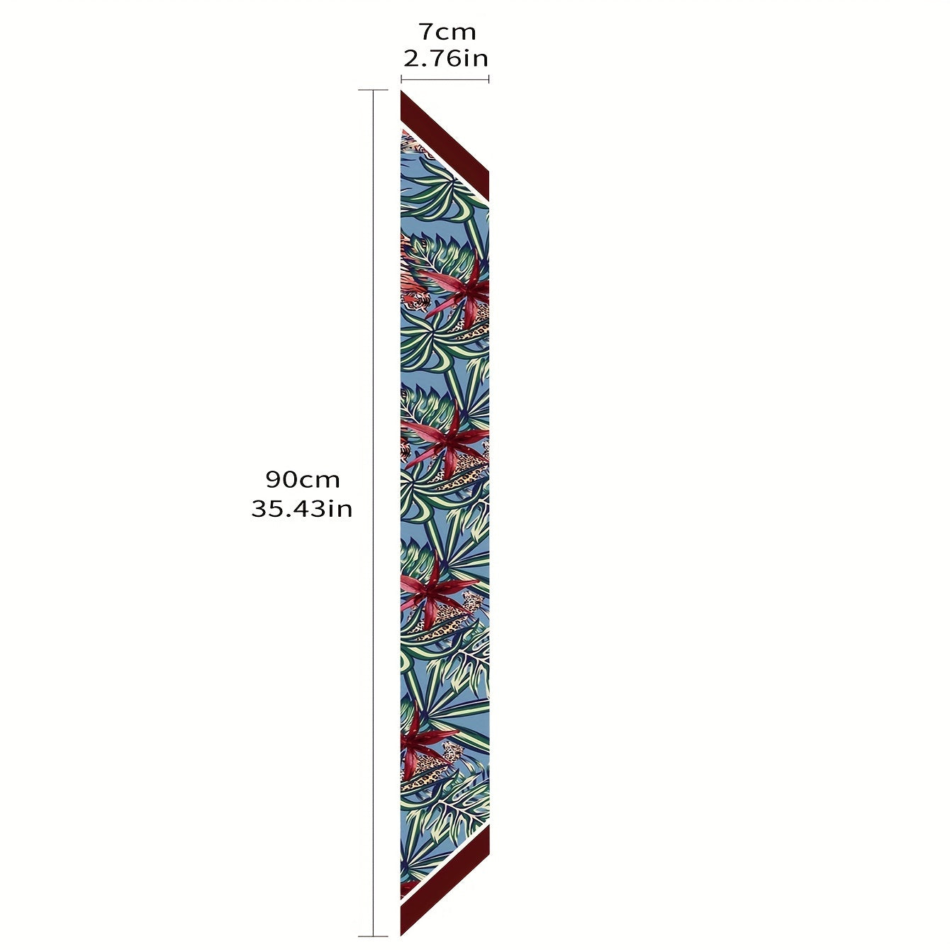 Boho Flower Print Skinny Scarf Green Long Ribbon Neckerchief Satin Twilly Scarf