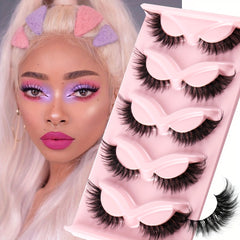 5 Pairs Fox Eye Lashes Winged End Cat Eye Lashes for Party Makeup
