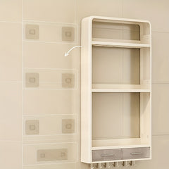 3 Tier Wall Mount Kitchen Storage Rack with Drawer and Punching Shelf