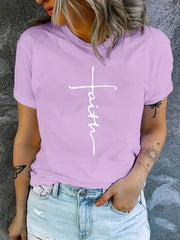 Faith Letter Graphic Crew Neck T-Shirt for Women