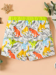 Cartoon Dino Print Boys Elastic Waist Shorts for Summer