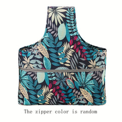 Waterproof Yarn Storage Bag Large Capacity Knitting Tote Leaves Pattern