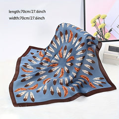 Vintage Feather Print Bandana Shawl Satin Scarf Neckerchief