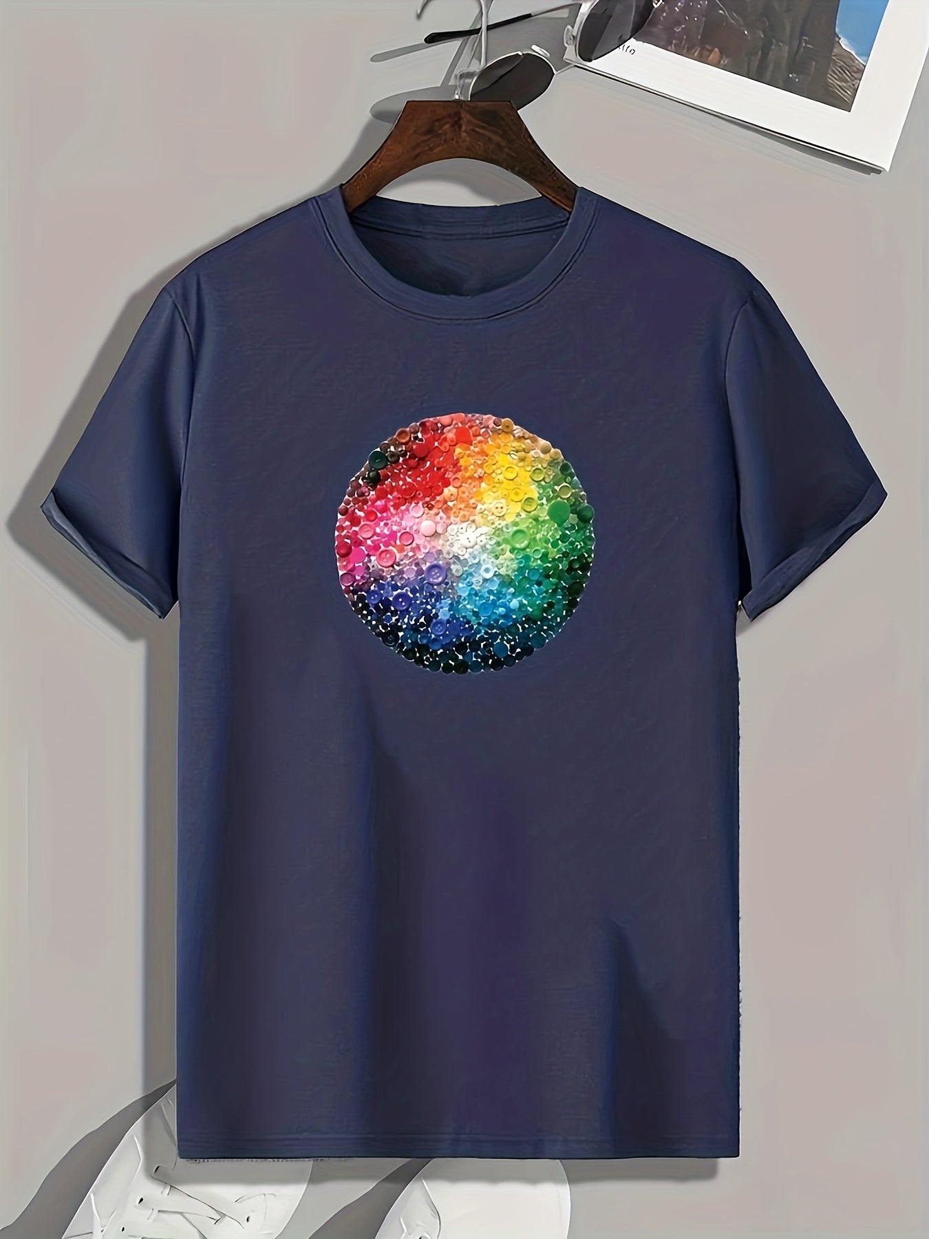 Colorful Dot Print Men's Comfy T-shirt for Summer Outdoor Activities
