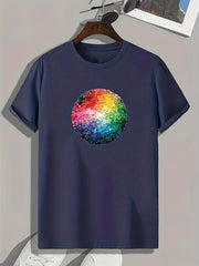 Colorful Dot Print Men's Comfy T-shirt for Summer Outdoor Activities