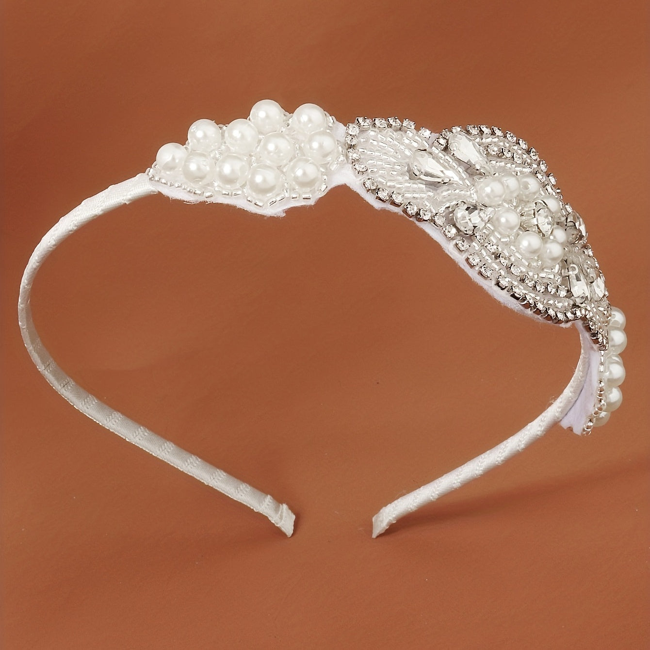 Retro Fabric Headband Faux Pearl Rhinestone Head Jewelry