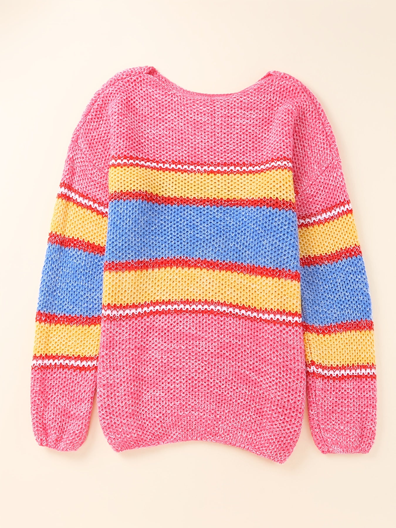 Colorblock Stripe Print Round Neck Sweater