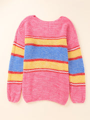 Colorblock Stripe Print Round Neck Sweater