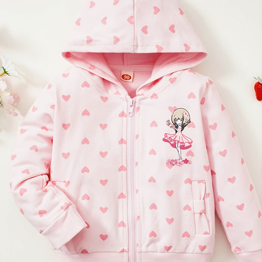 Baby Girls' Heart Printed Hooded Sweatshirt Top