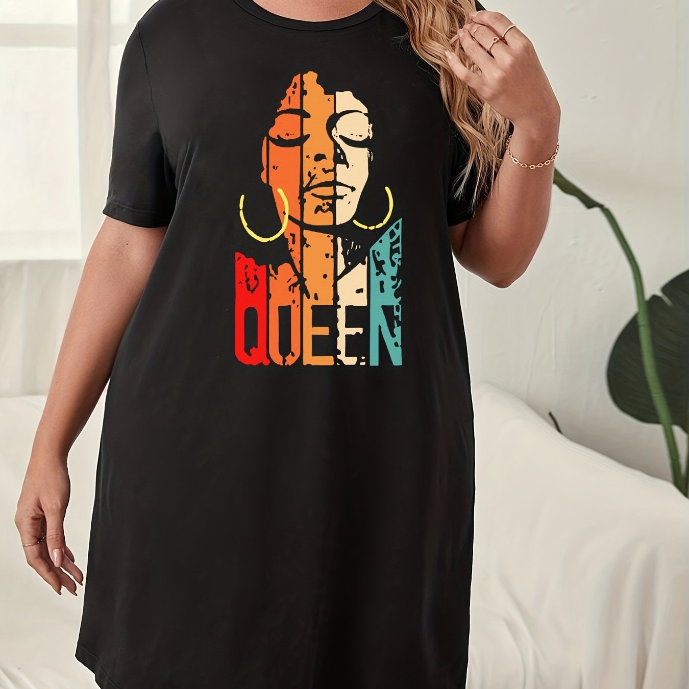 Figure Print Short Sleeve Sleep Dress