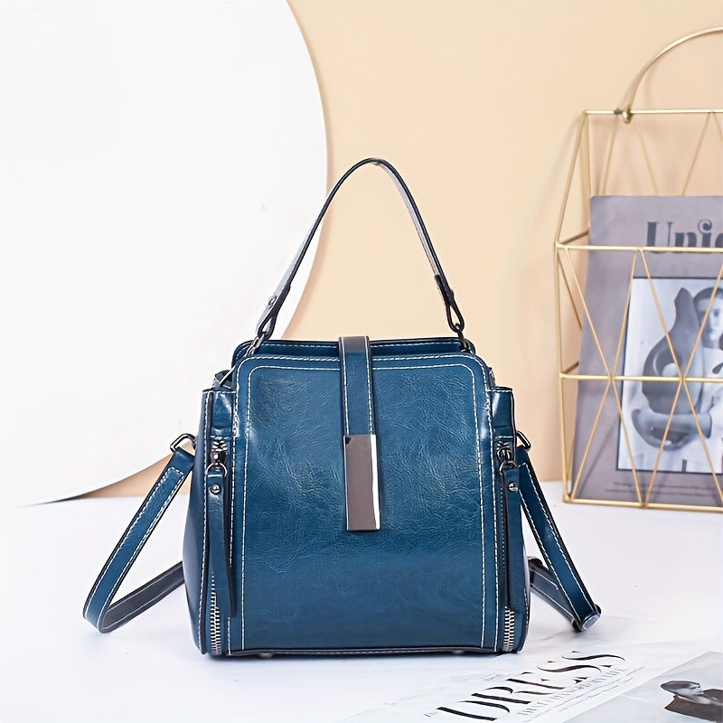 Vintage Leather Crossbody Bag for Women Large Capacity with Removable Strap