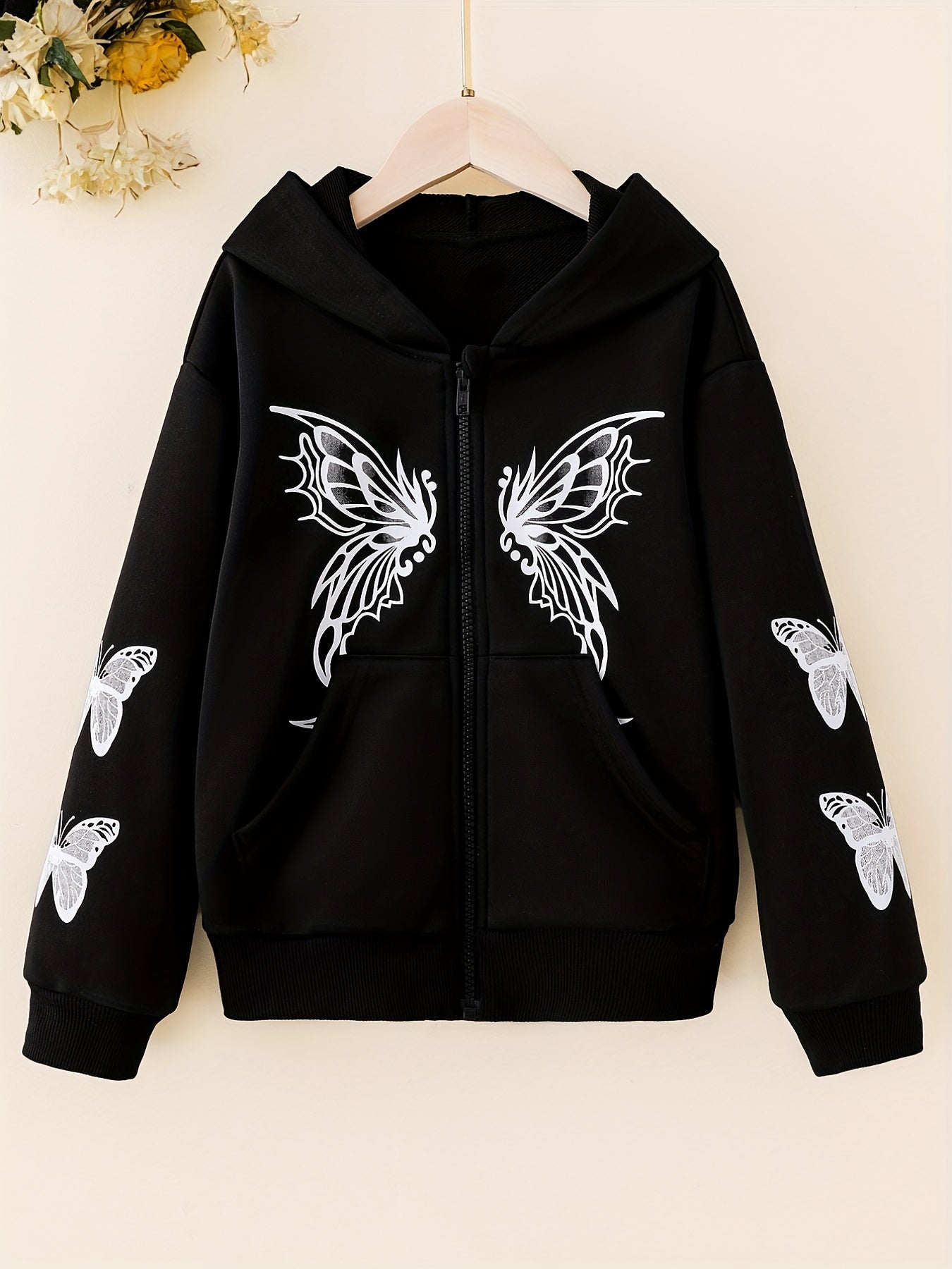 Teen Girl's Butterfly Print Zip Up Hoodie Sweatshirt