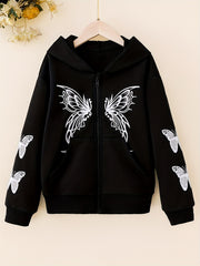 Teen Girl's Butterfly Print Zip Up Hoodie Sweatshirt