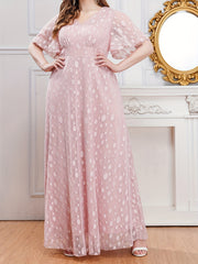 Polka Dot Mesh V Neck Maxi Evening Dress