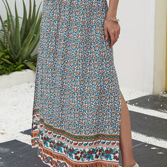 Floral Print High Waist Split Skirt Boho Style