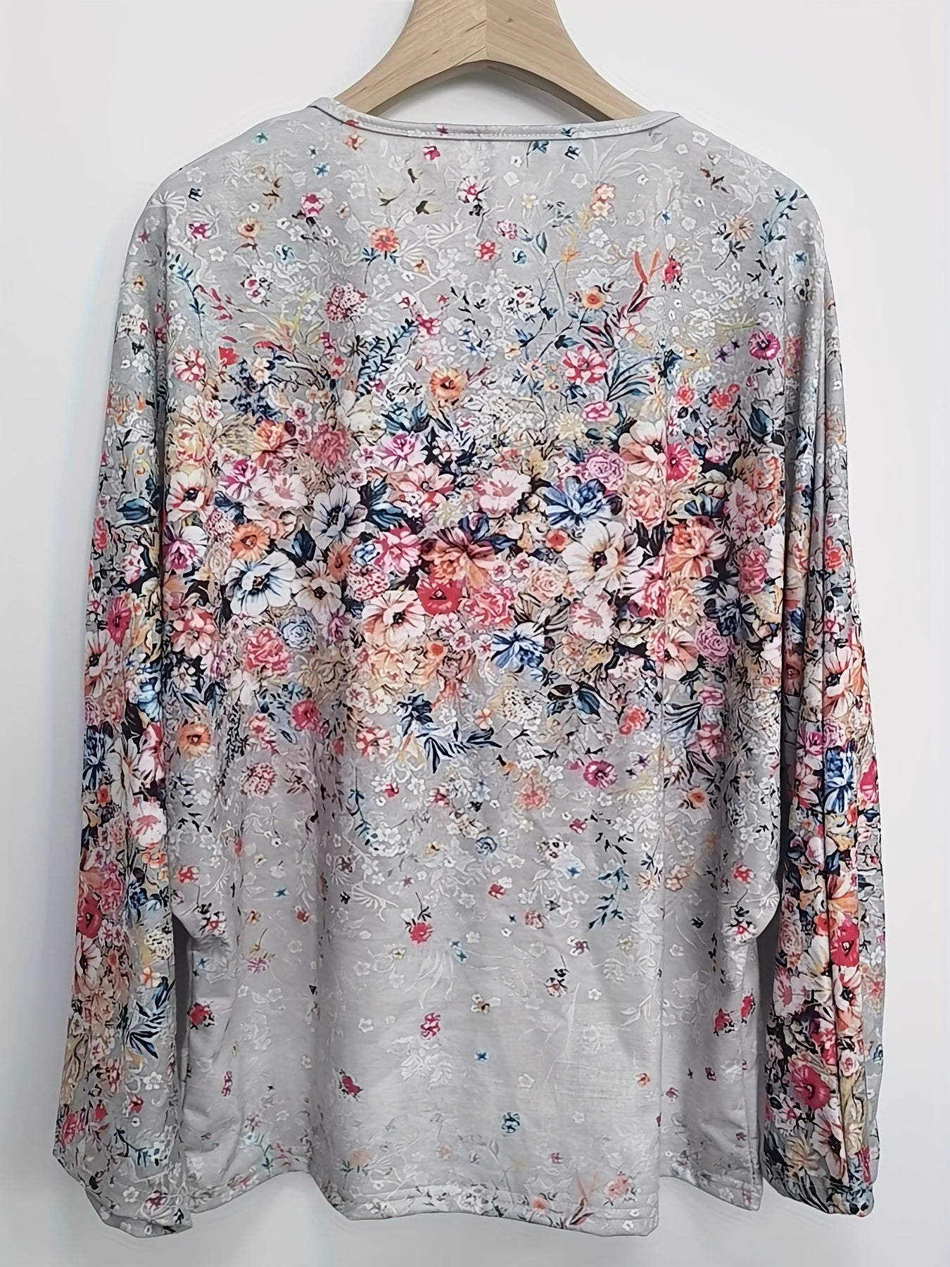 Floral Print Long Sleeve VNeck Sweatshirt Casual Fall Winter Women's Clothing