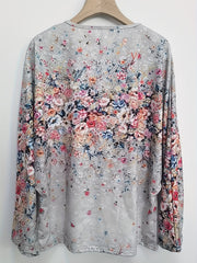 Floral Print Long Sleeve VNeck Sweatshirt Casual Fall Winter Women's Clothing
