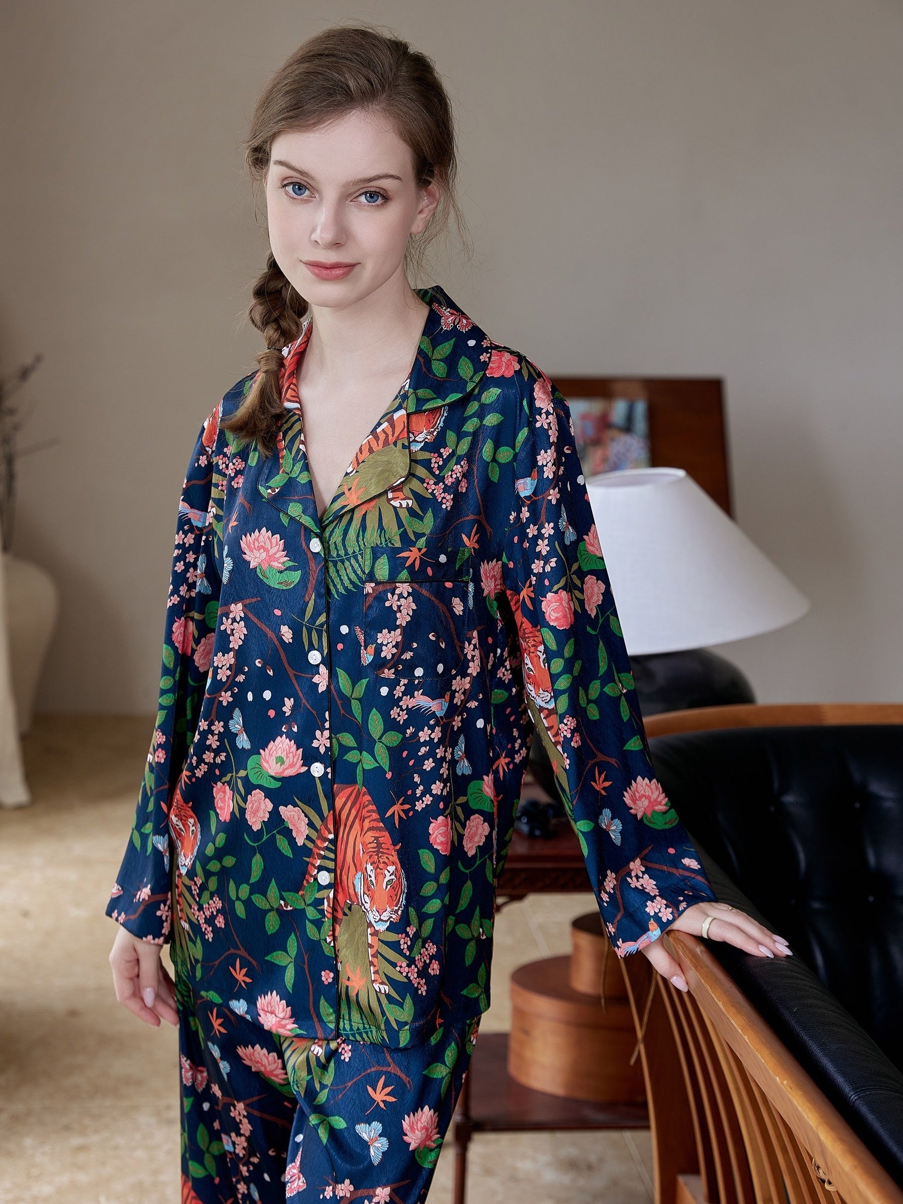 Floral Print Pajama Set Long Sleeve Top & Pants