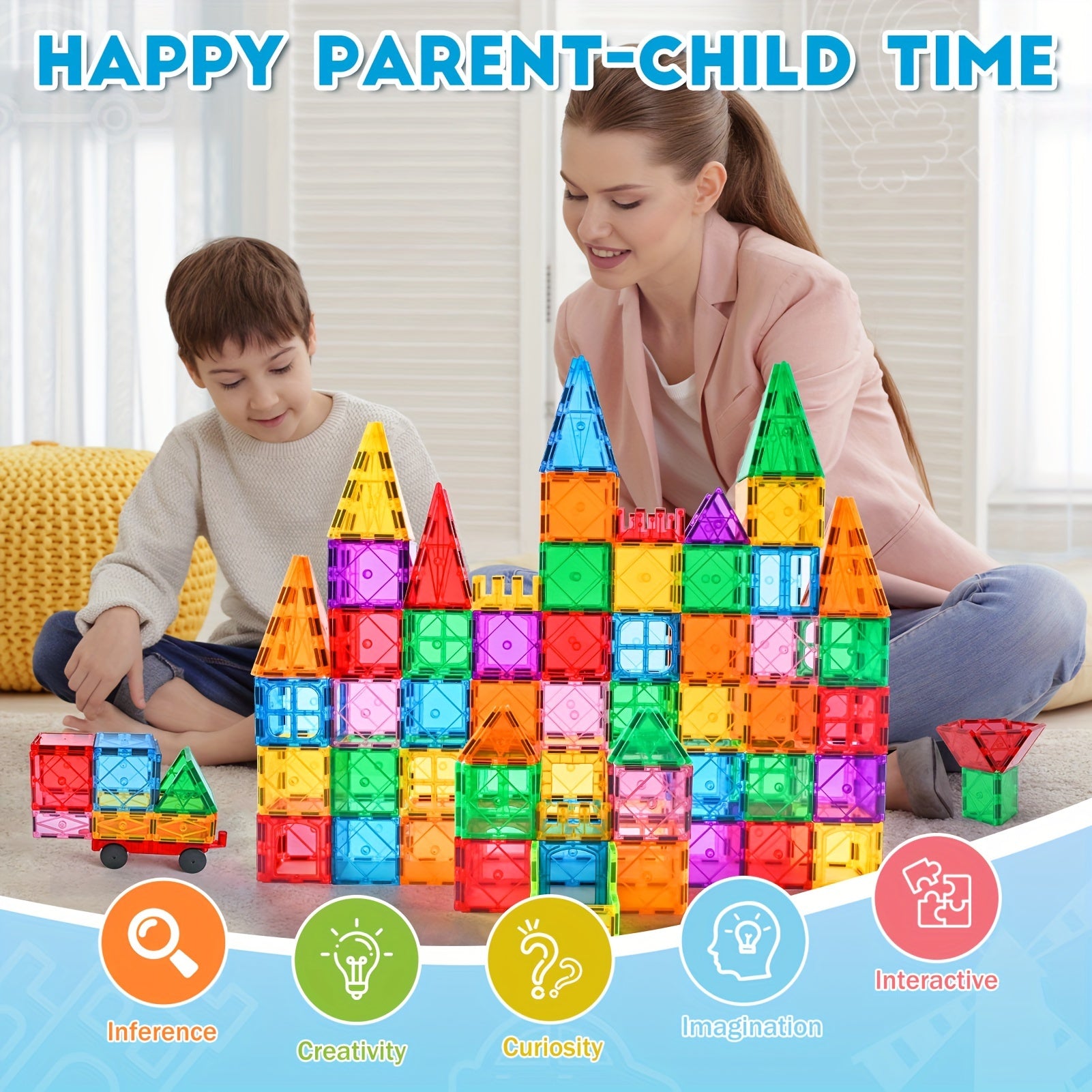 95pcs Magnetic Tiles Building Blocks 3D Playboards 2 Cars Toy