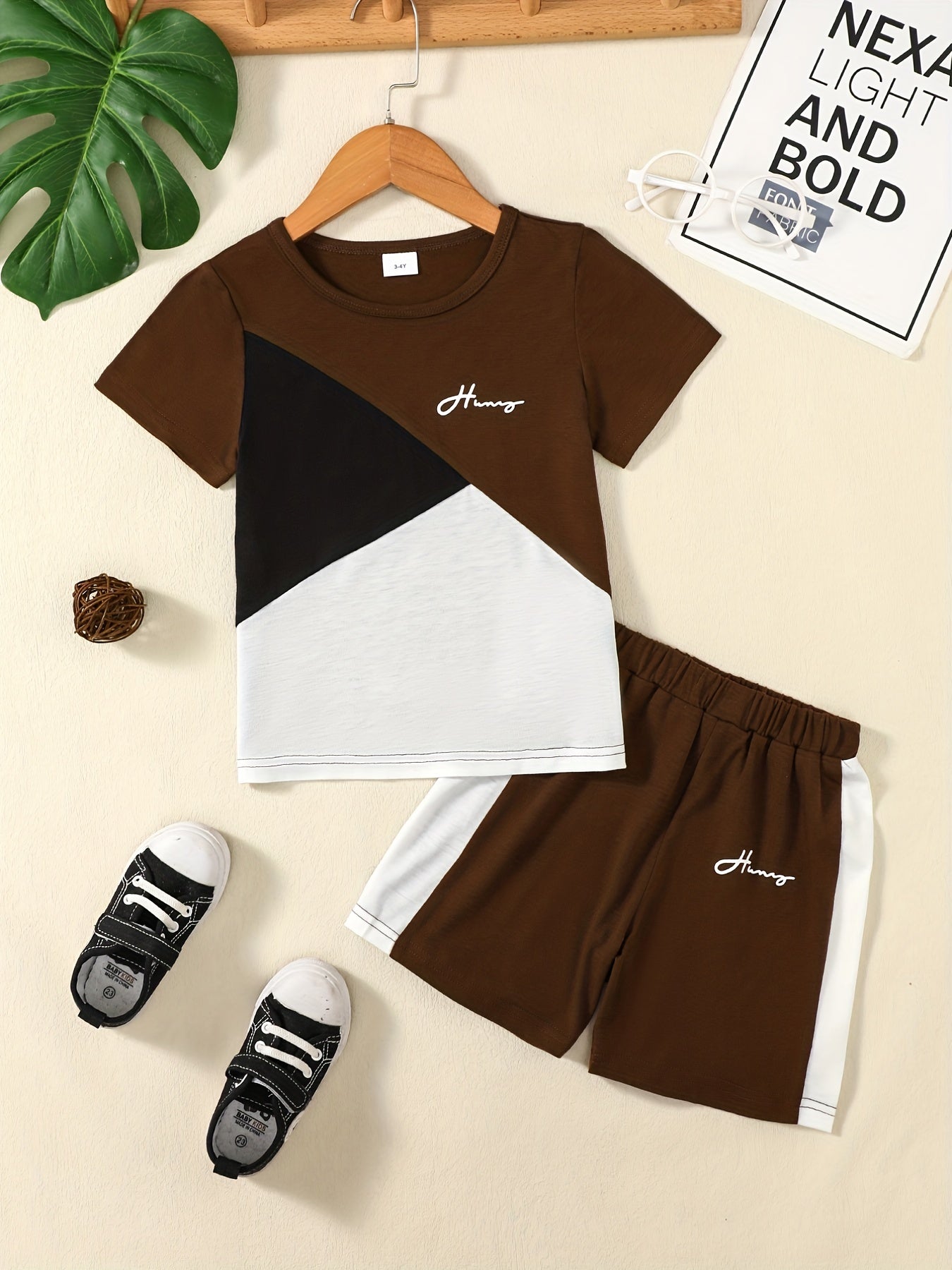 Boys Casual Outfit Round Neck T shirt & Shorts Kids Summer Clothes Sets