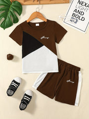 Boys Casual Outfit Round Neck T shirt & Shorts Kids Summer Clothes Sets