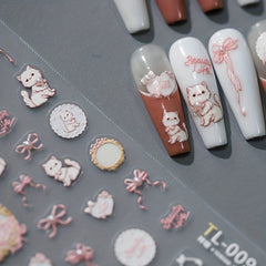 Cat Inlaid Pearl Nail Art Sticker 5D Three-dimensional Back Glue