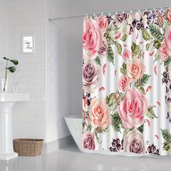 Large Group Flower Print Shower Curtain Bathroom Decor