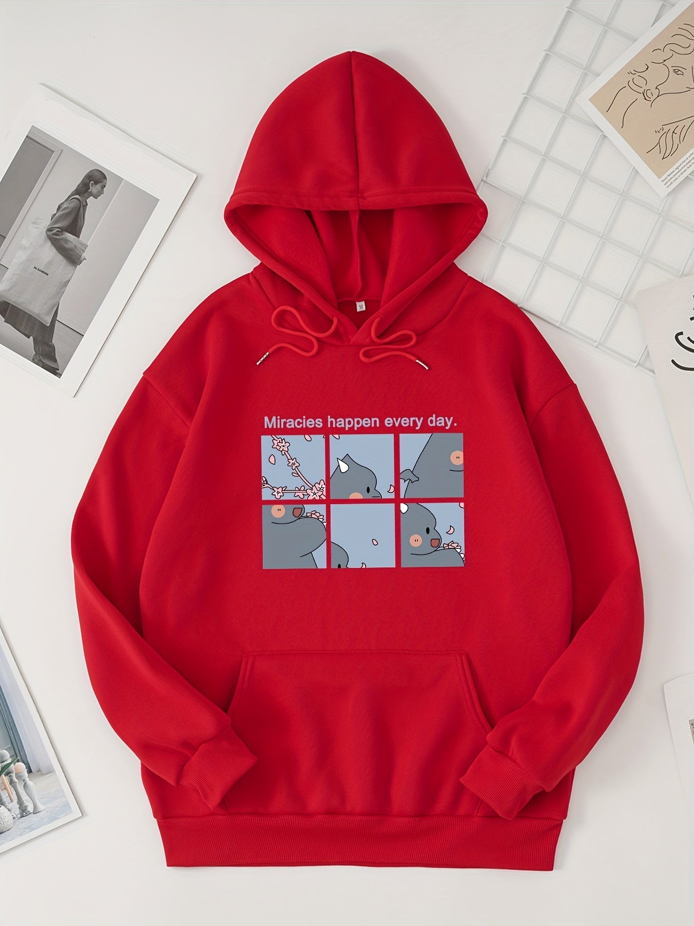 Graphic Print Kangaroo Pocket Hoodie Women's Clothing