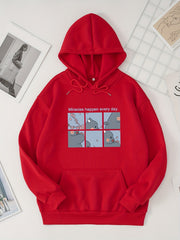Graphic Print Kangaroo Pocket Hoodie Women's Clothing