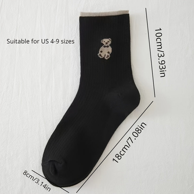 5pcs Bear Pattern Long Socks for Autumn & Winter Sports