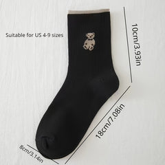 5pcs Bear Pattern Long Socks for Autumn & Winter Sports