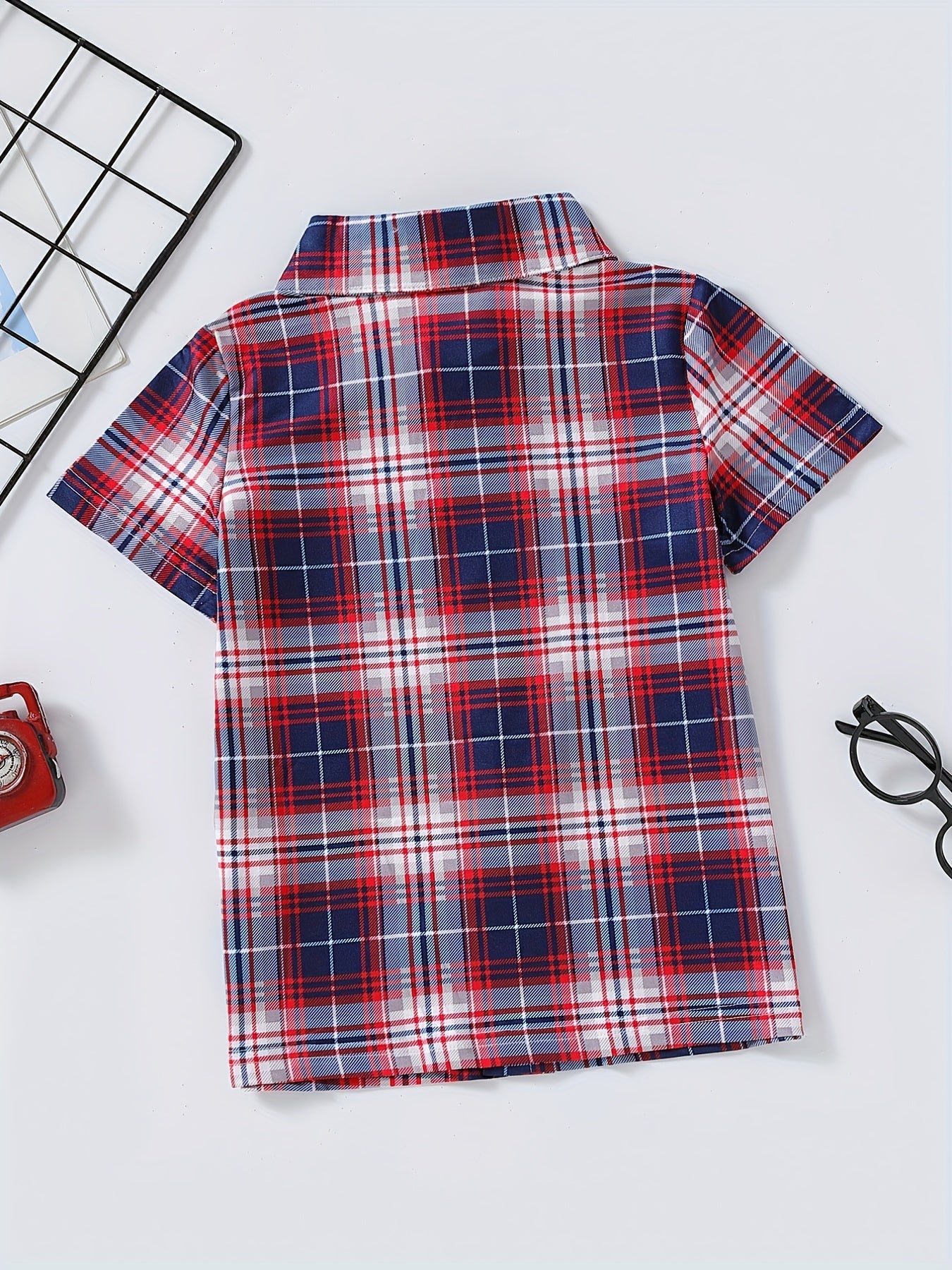 Boys Plaid Short Sleeve Button Casual Summer Shirt Tops