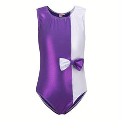 Splicing Bow Decor Sleeveless Gymnastics Outfits Girls