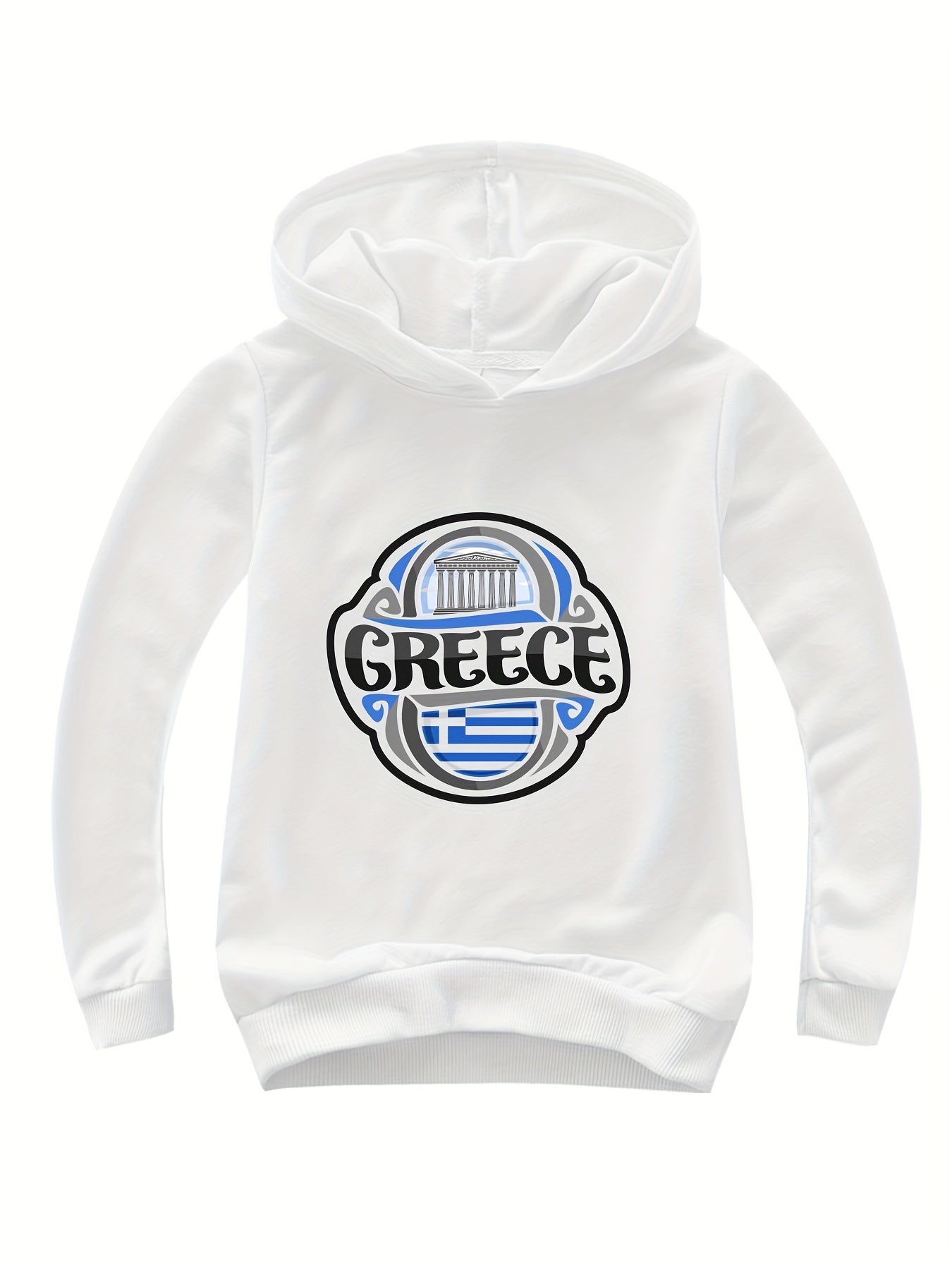 Cotton GREECE Print Hoodies Girls Comfy Hooded Sweatshirt Pullover