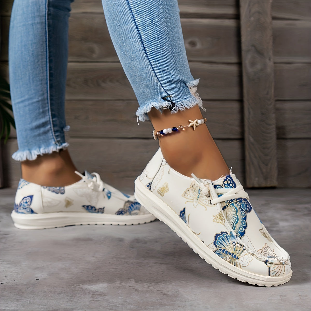Women's Butterfly Print Low Top Walking Shoes Lightweight Outdoor Flat