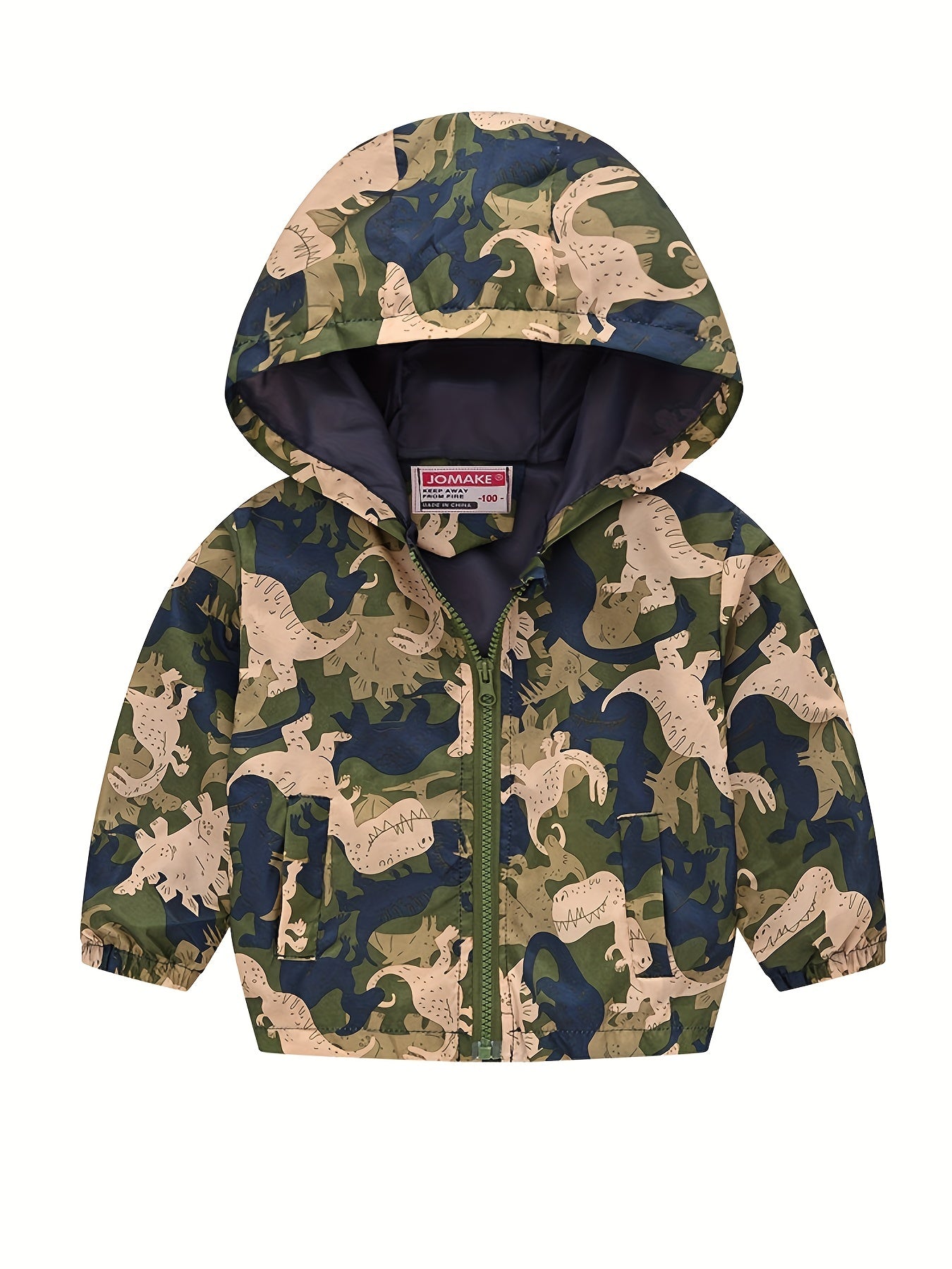 Kids Dino Print Zip Hoodie Cardigan Collar Jacket