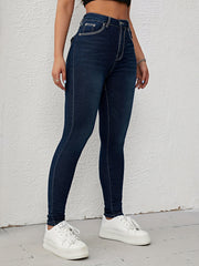 Dark Slim Fit Skinny Jeans Versatile Slash Pockets Slight Stretch
