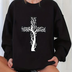 Tree Cross Graphic Active Sweatshirts for Women