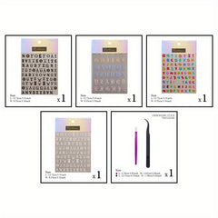 4pcs 5D Embossed English Letter Nail Art Stickers Self Adhesive Nail Decals F