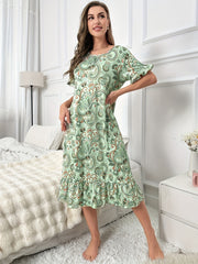 Floral Print NightDress Short Sleeve Ruffle Pajama Dress