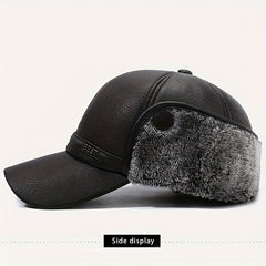 Waterproof PU Leather Men's Winter Baseball Cap