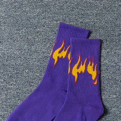 4 Pairs Flame Print Mid Tube Socks Women's Stockings