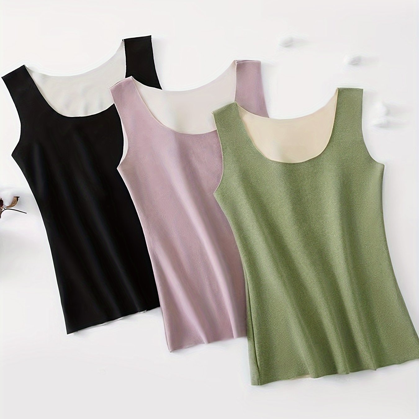3pcs Seamless Thermal Underwear Crew Neck Top Women's Lingerie