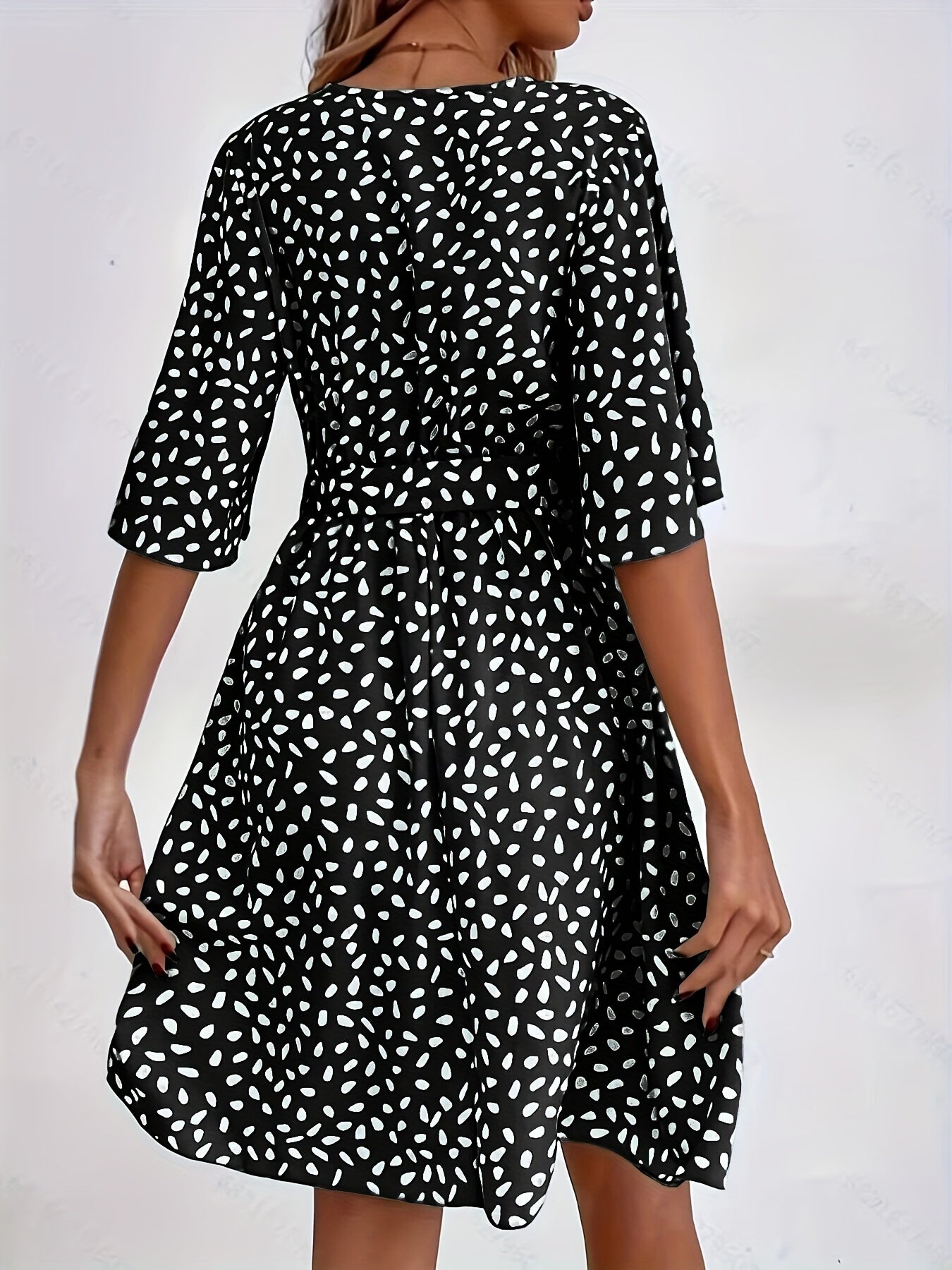 Floral Print Tie Front Dress V Neck Short Sleeve Dress Casual