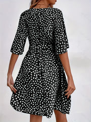 Floral Print Tie Front Dress V Neck Short Sleeve Dress Casual